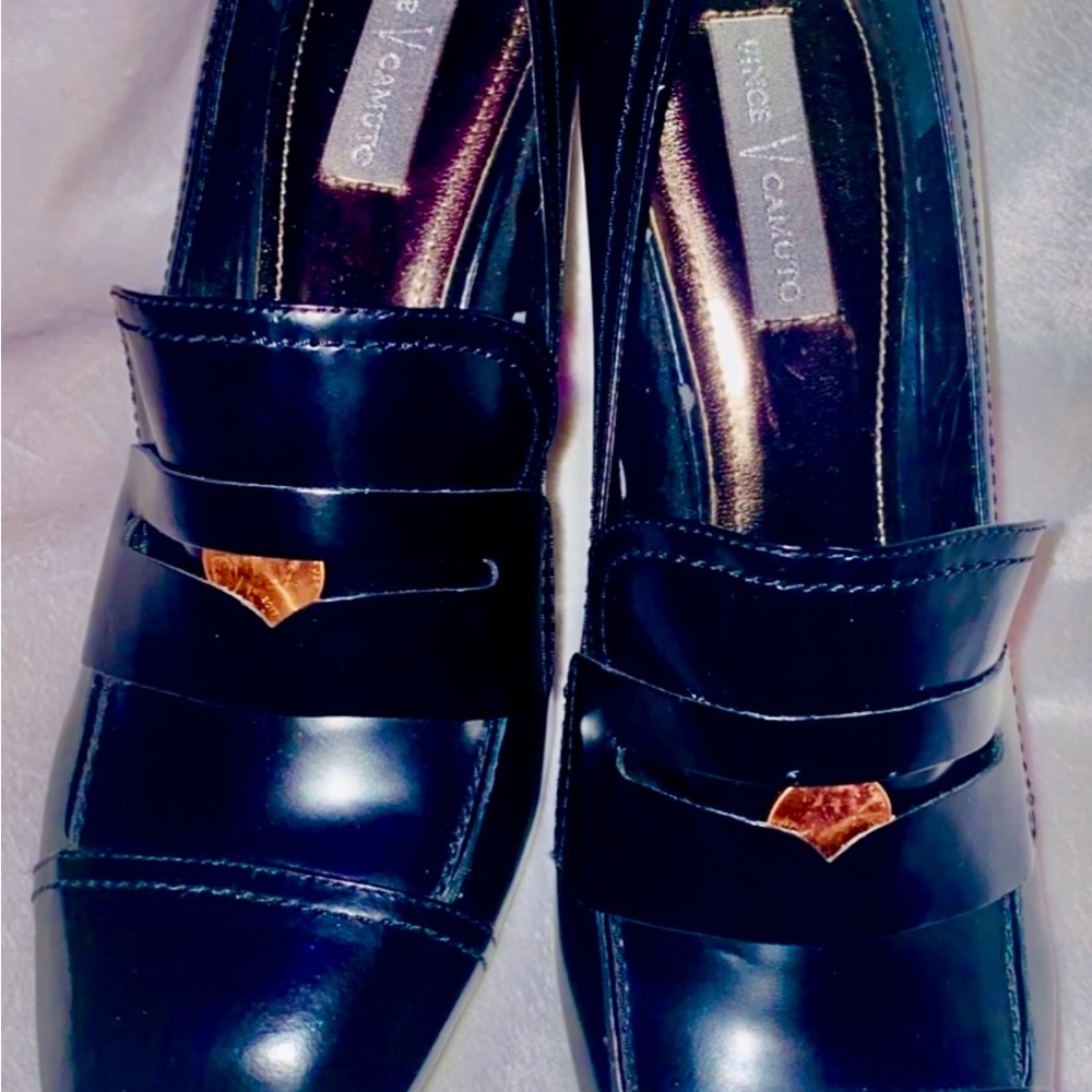 Vince Camuto Black Loafers with Gold Accent